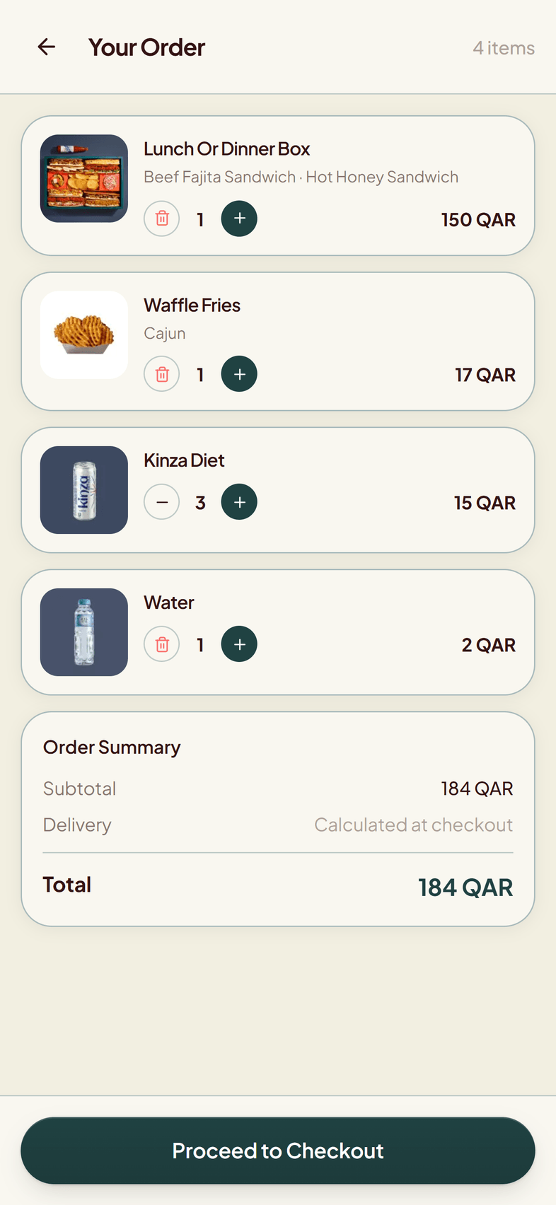 The cart, filled in and ready to send.